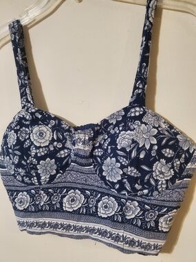 AE Floral Navy Blue Bustier Crop Top